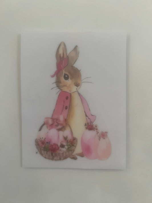 Pink peter rabbit with basket decal