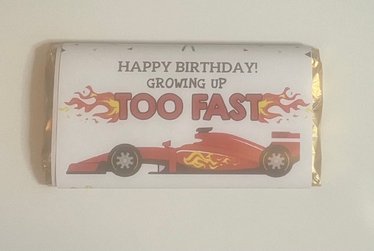 Race car Happy birthday chocolate bar wrapper