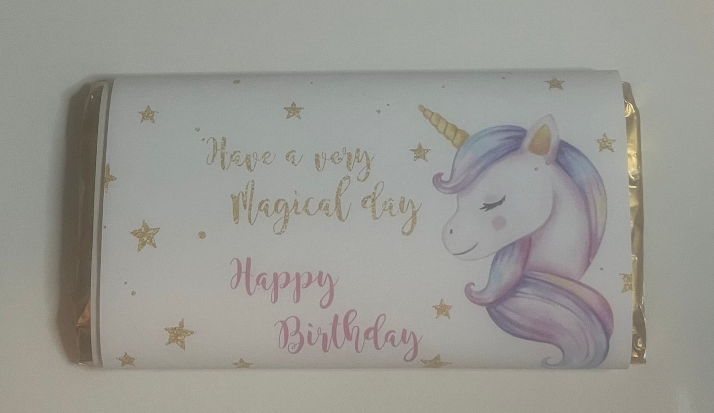 Unicorn Happy birthday chocolate bar wrapper