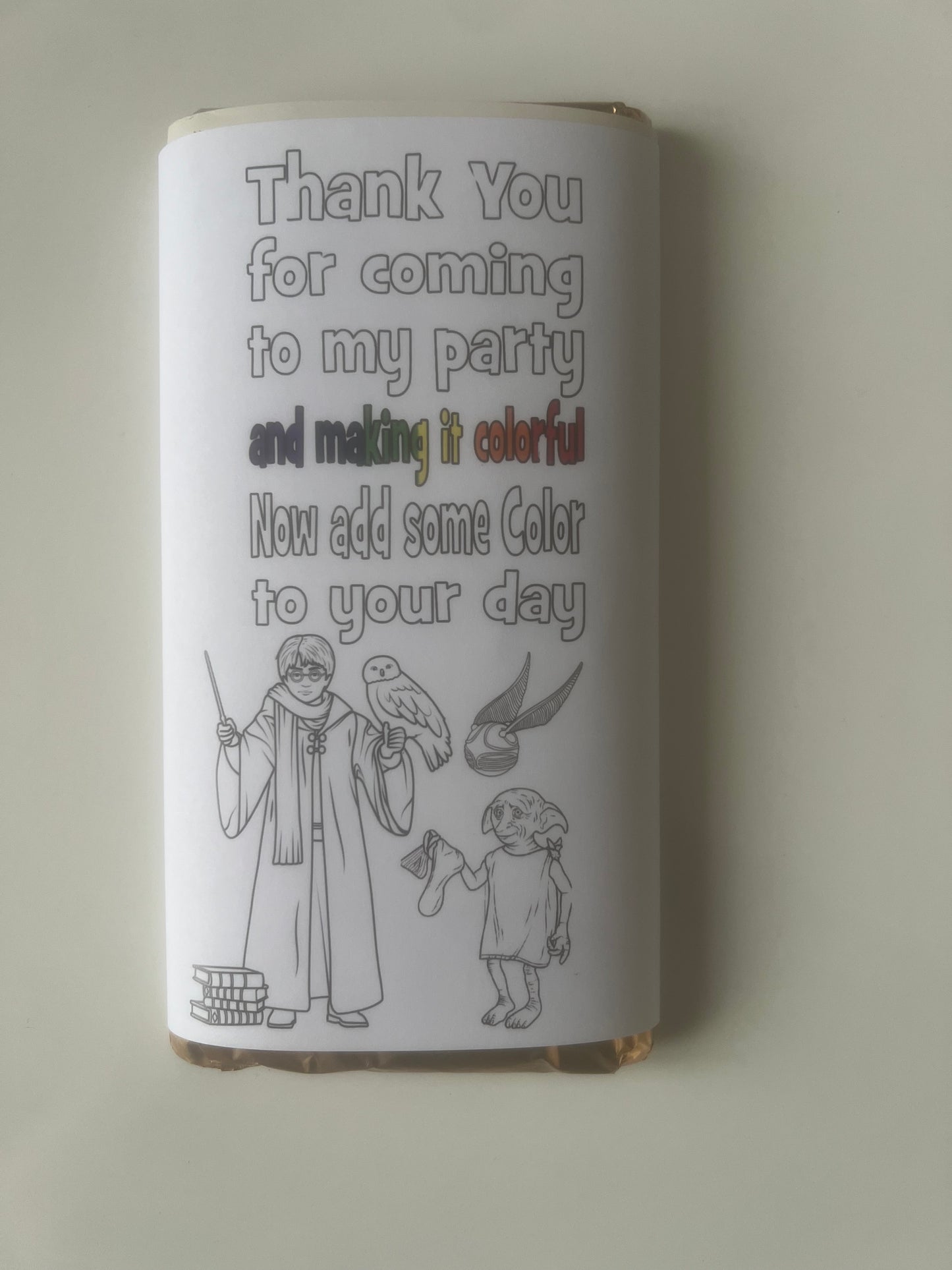 Thank you for coming to my party character colour your own chocolate bar wrapper