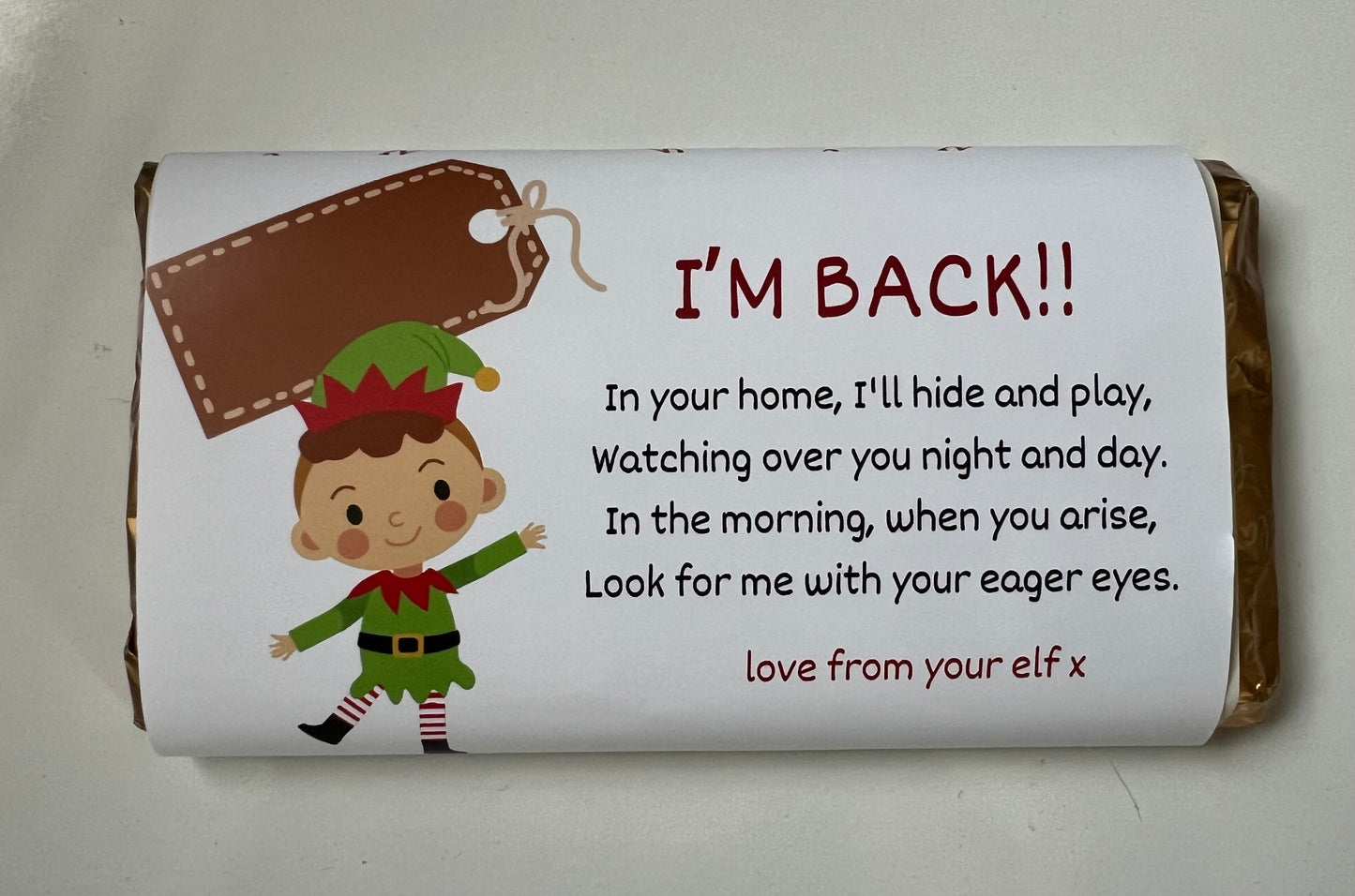 Elf arrival chocolate bar wrapper