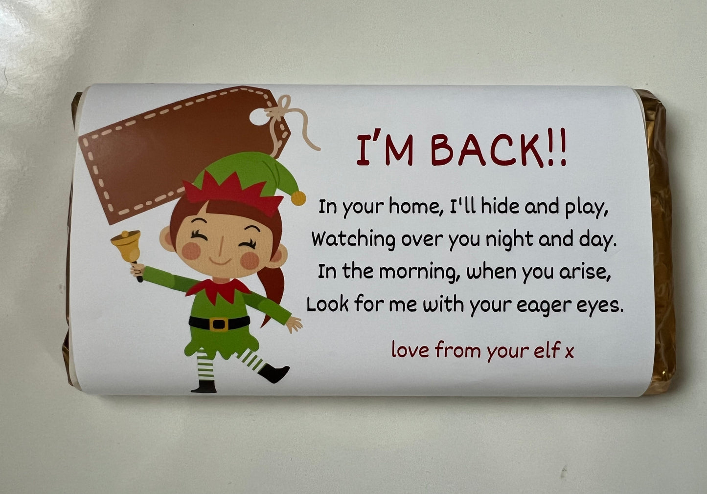 Elf arrival chocolate bar wrapper