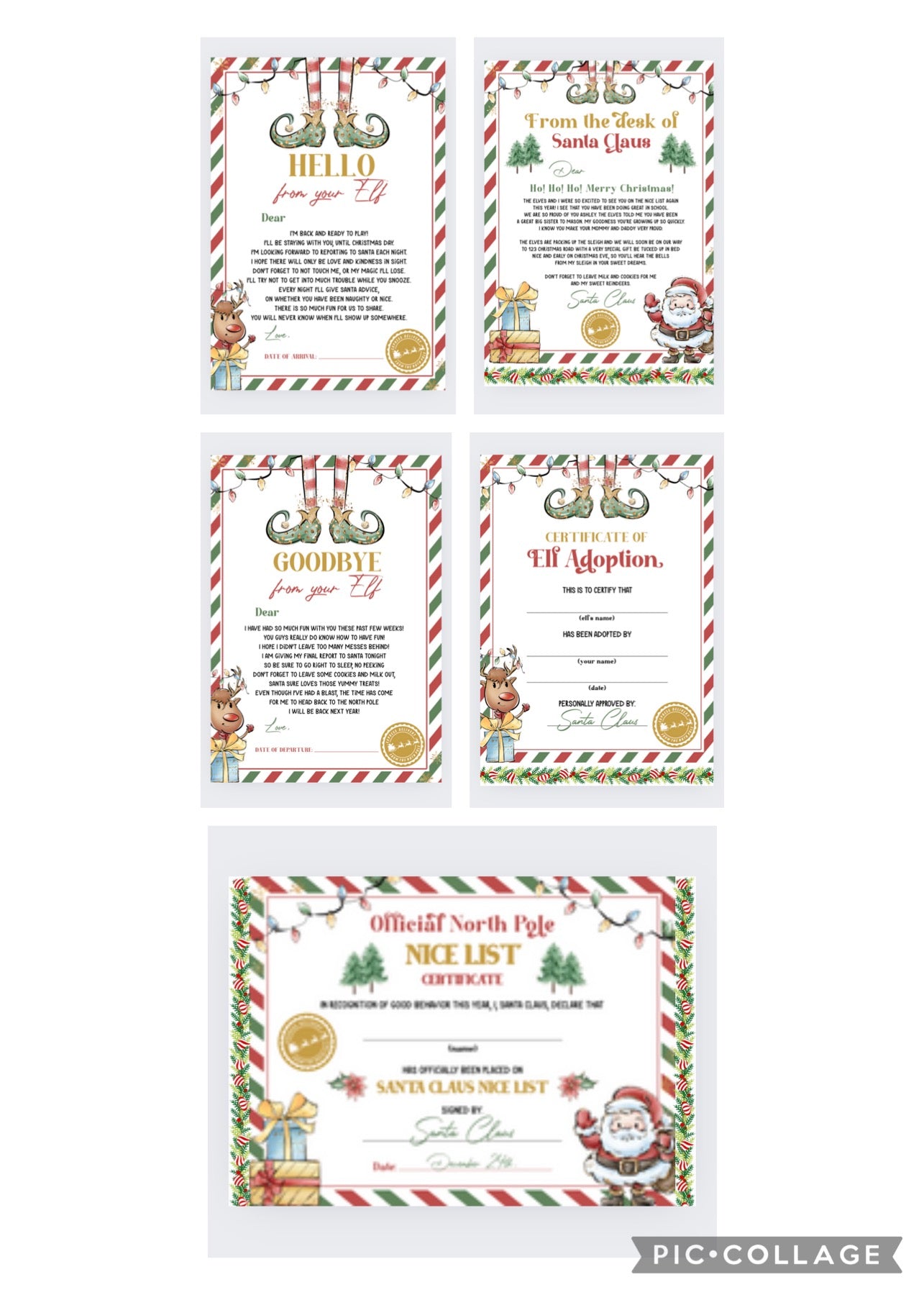 Elf and Santa letters, certificates and rules complete 6 piece set