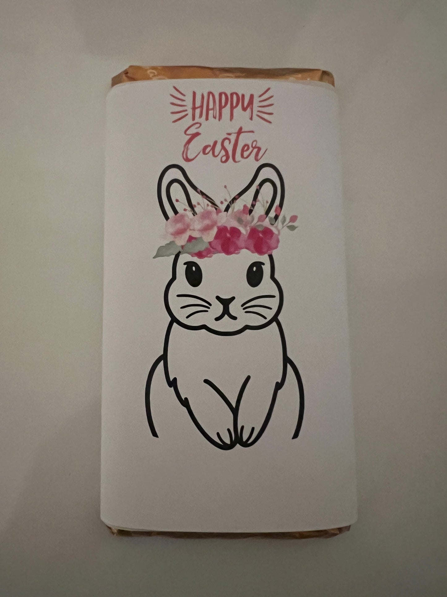 Happy Easter bunny chocolate wrapper pink (chocolate not included)