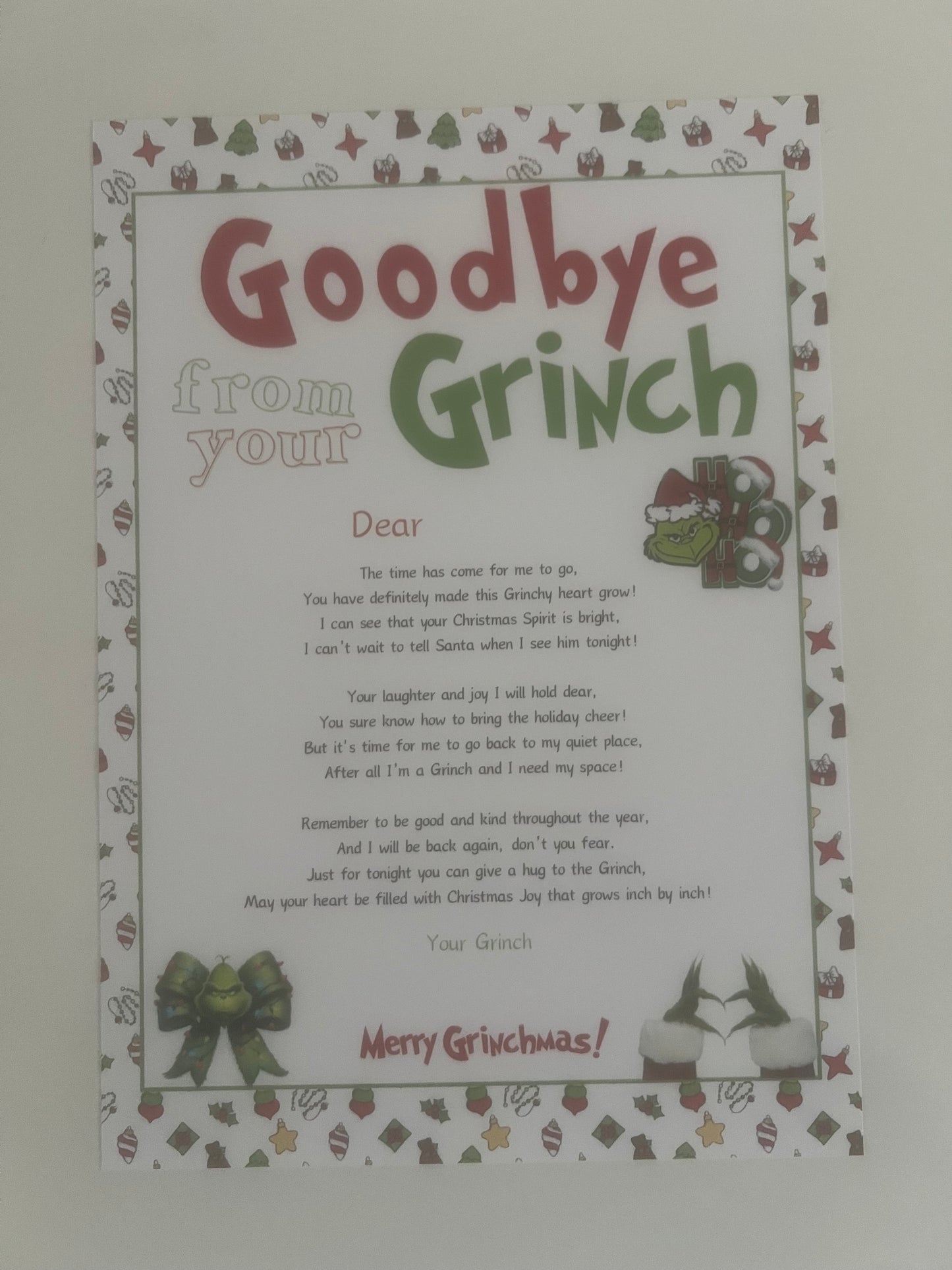 Grinch hello and goodbye letter set