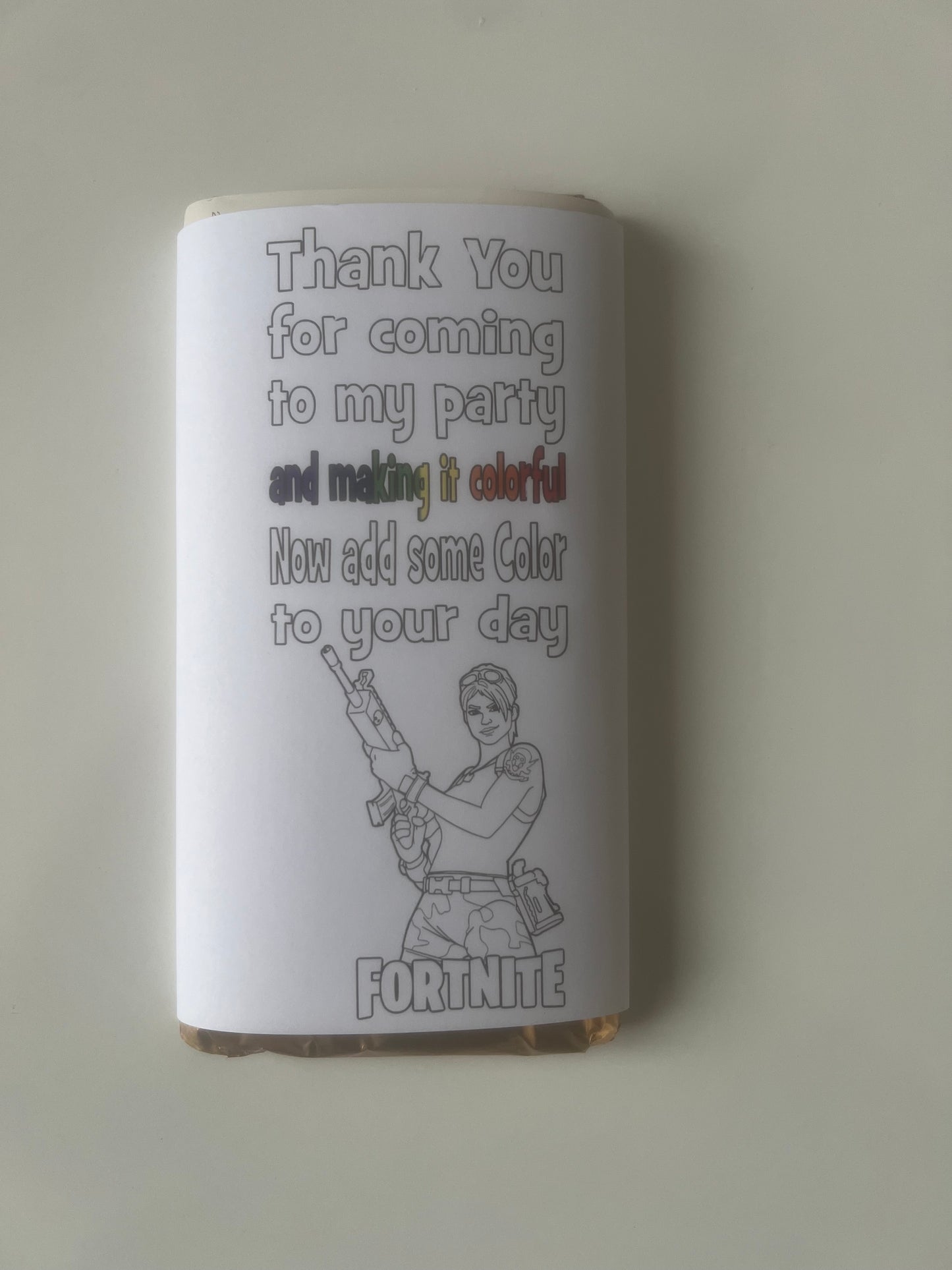 Thank you for coming to my party character colour your own chocolate bar wrapper