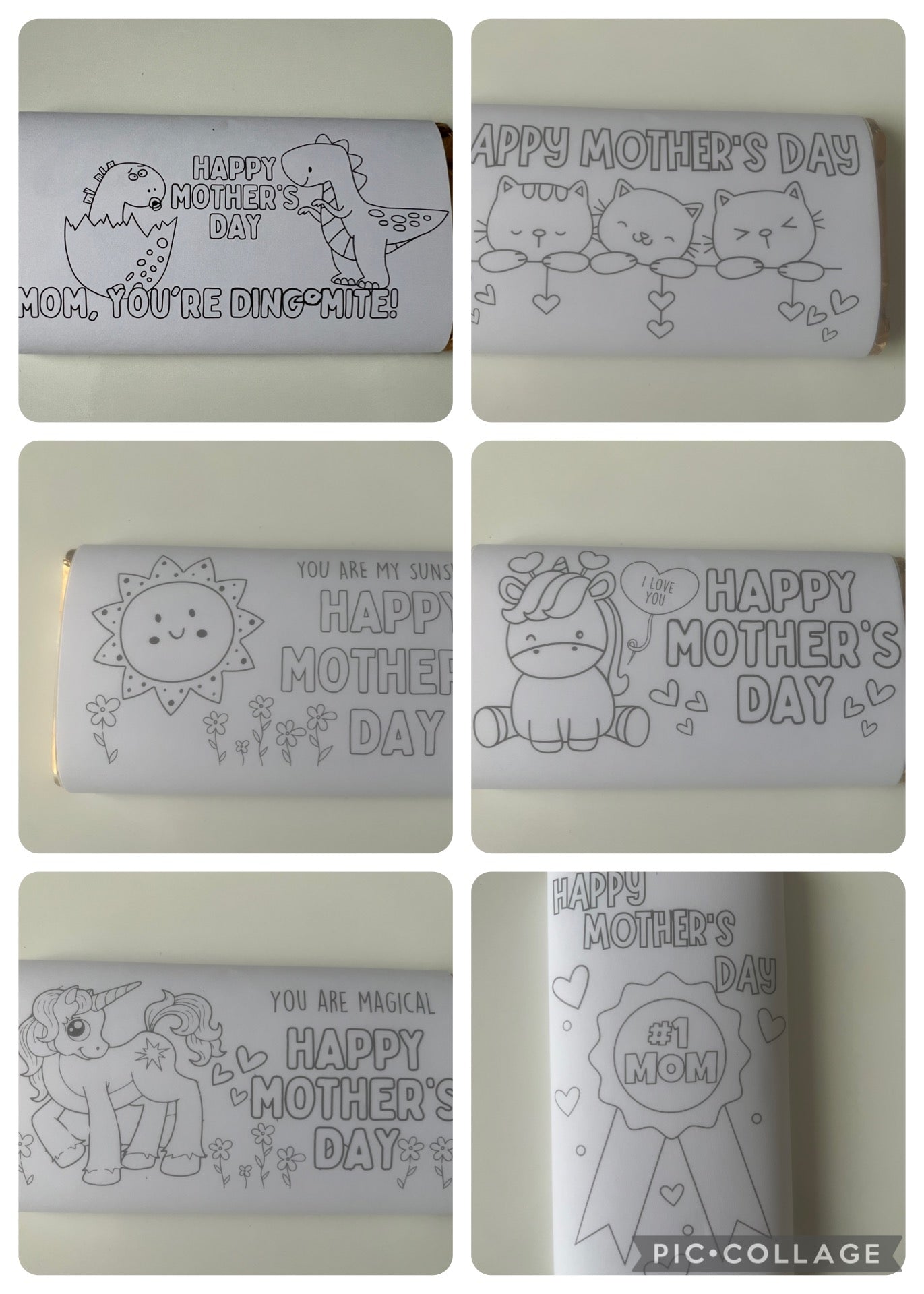 Mothers day colour your own set of 6  chocolate bar wrapper