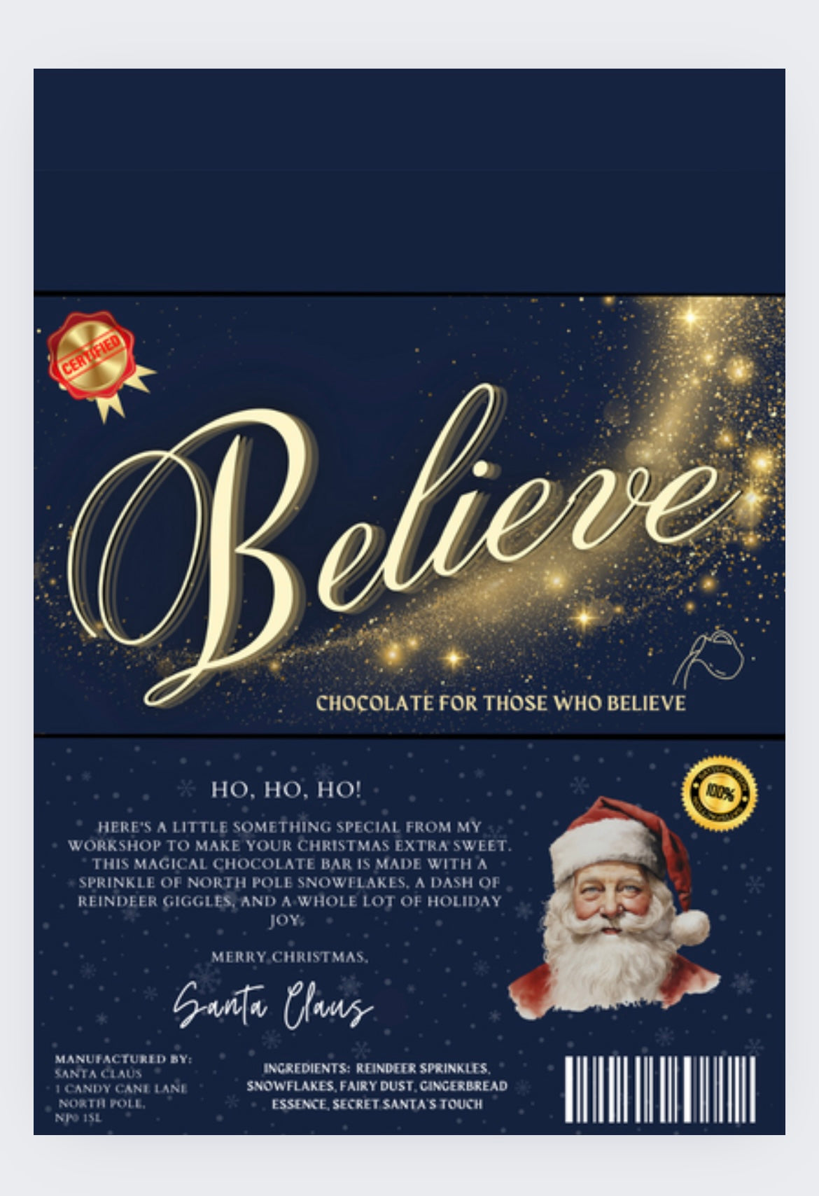 Believe chocolate bar wrapper