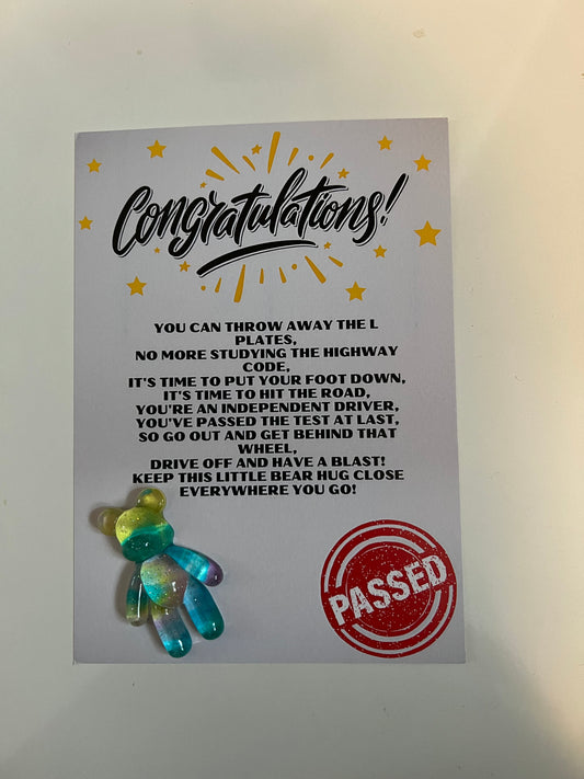 Congratulations on passing your driving test bear hug backing cards 5 pack (resin bear not included)