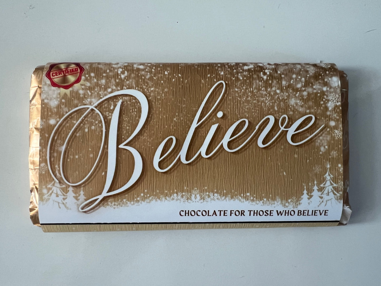 Believe chocolate bar wrapper