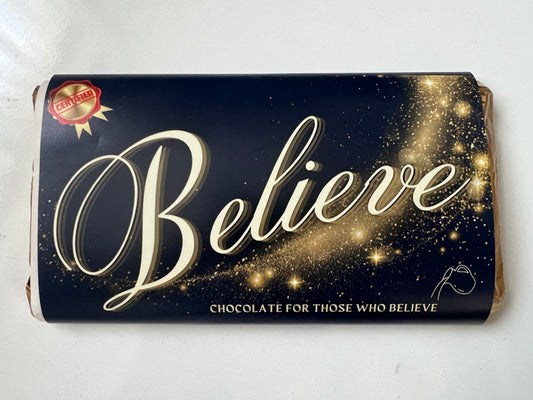 Believe chocolate bar wrapper