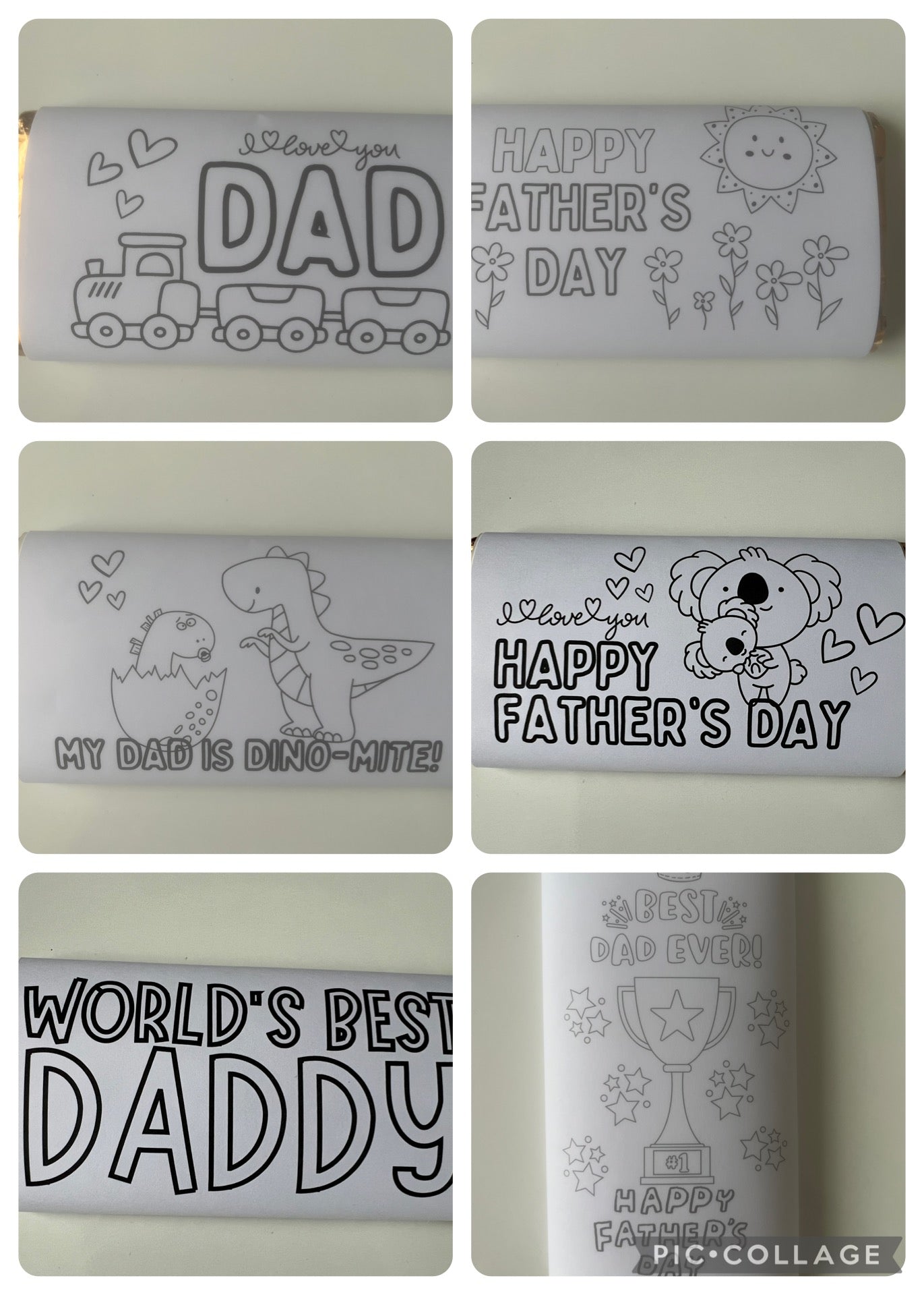 Fathers  day colour your own set of 6  chocolate bar wrapper