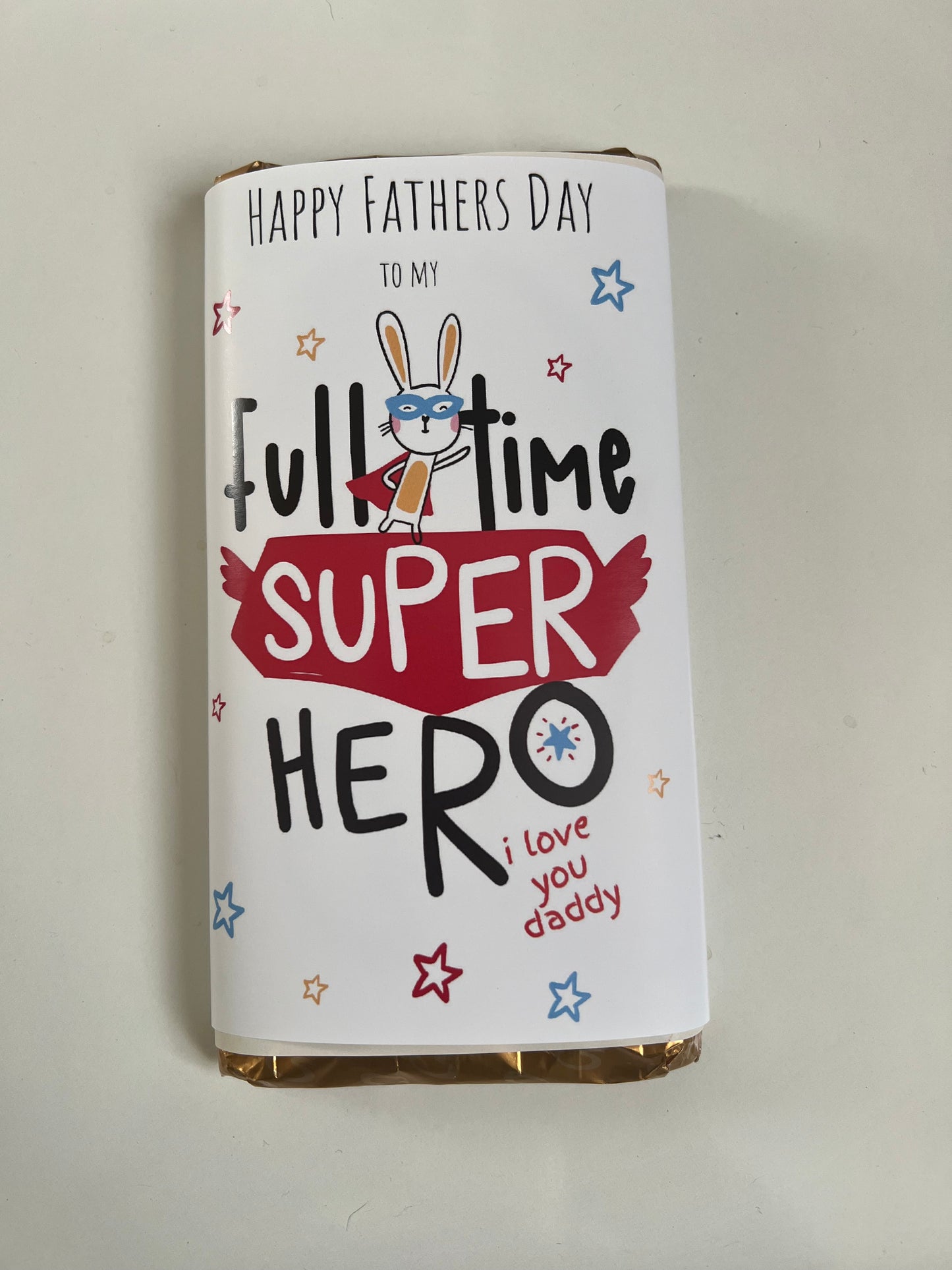 Full time super hero dad chocolate bar wrapper